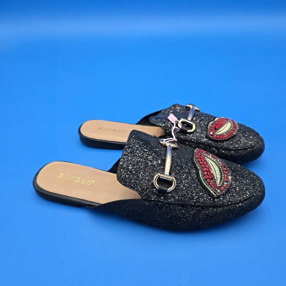 Women's Bamboo Jackpot, Black Glitter Red LIPS  Mules 8M US 38‎ EU New - Picture 5 of 8